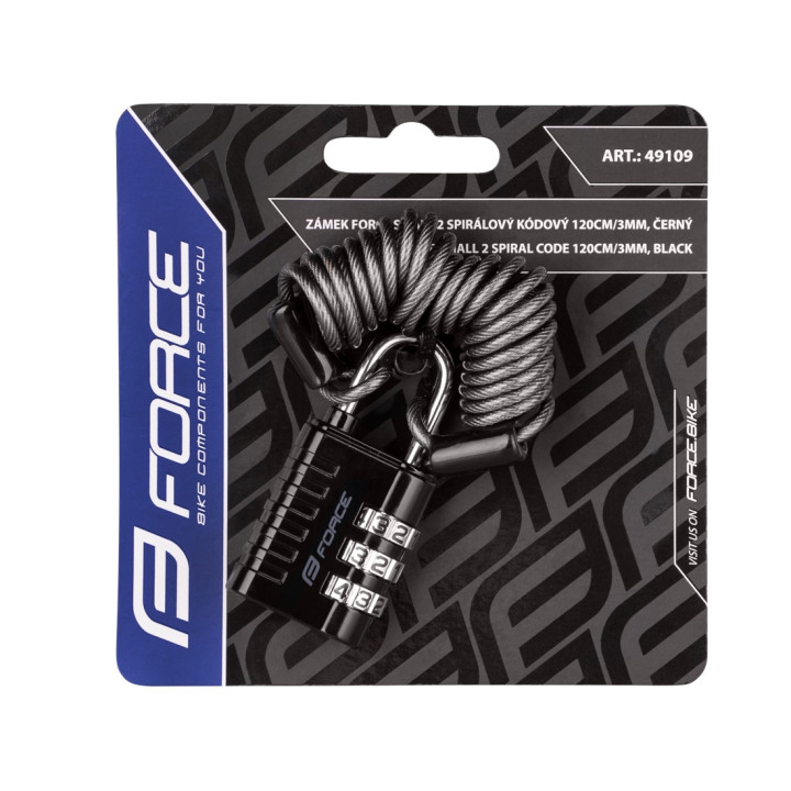 Antifurt Force SMALL 2 spiral code 120cm/3mm, negru