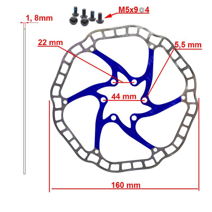 Disc frana eWheel EWD001 160mm, 6 gauri, albastru