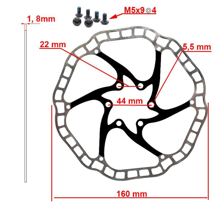 Disc frana eWheel EWD001 160mm, 6 gauri, negru