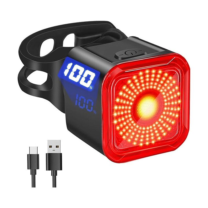 Lumina spate smart Fivestars Brake Sense BTL-100, detectie franare, 500 mAh, USB Type-C, IPX6