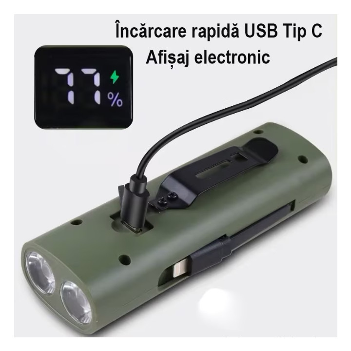 Far reincarcabil Fivestars Power Light PBL-6400, powerbank 6400 mAh, USB Type-C, kaki